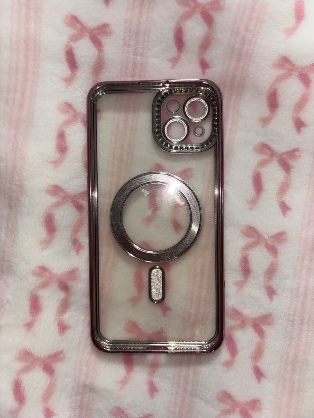 iPhone 15 plus Clear Pink Glitter MagSafe-Compatible Phone Case